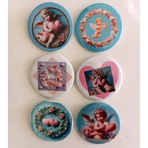 Valentine Cherub 6 Button Pins 2.25"/58mm Wearable Art Cupid Love Heart
